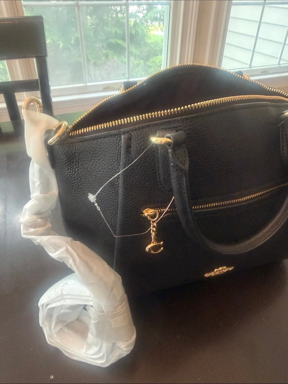 NWT Coach Black Leather Satchel with Gold Hardware